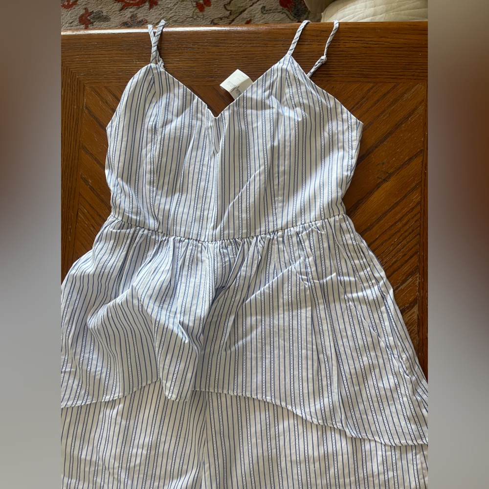 English Factory White Jumpsuit with Blue Pinstripes - Picture 3 of 9